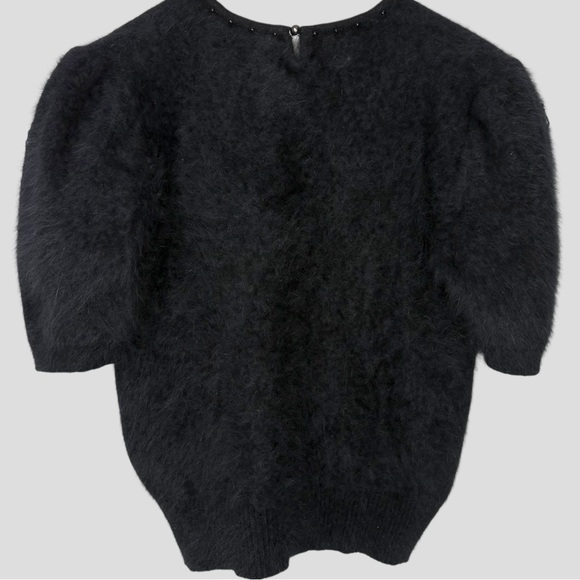 Alison H. Angora Blend Sweater Top Floral Appliqué L Black Cloud Knit Gothcore - Picture 6 of 10
